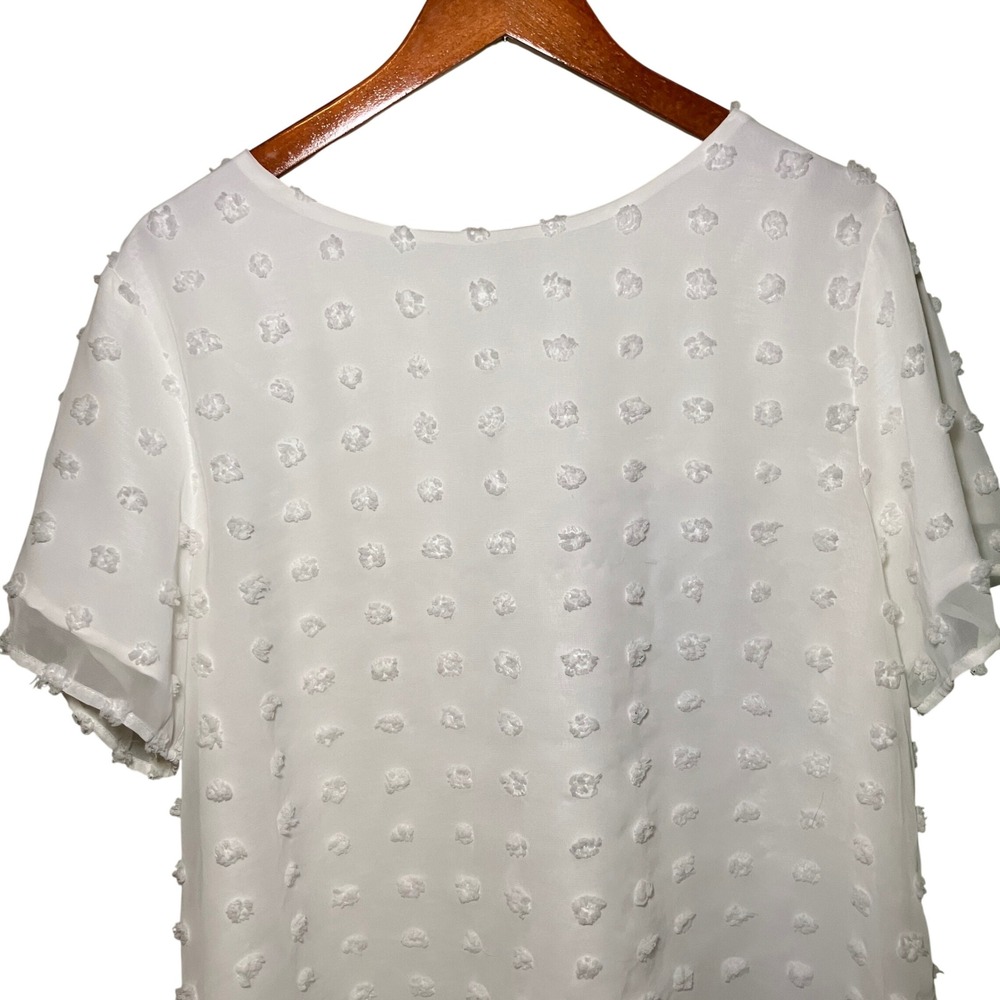 B Swiss Dot Blouse Women XL White  Short Sleeve Lined Textured Top Romantic - Picture 6 of 8